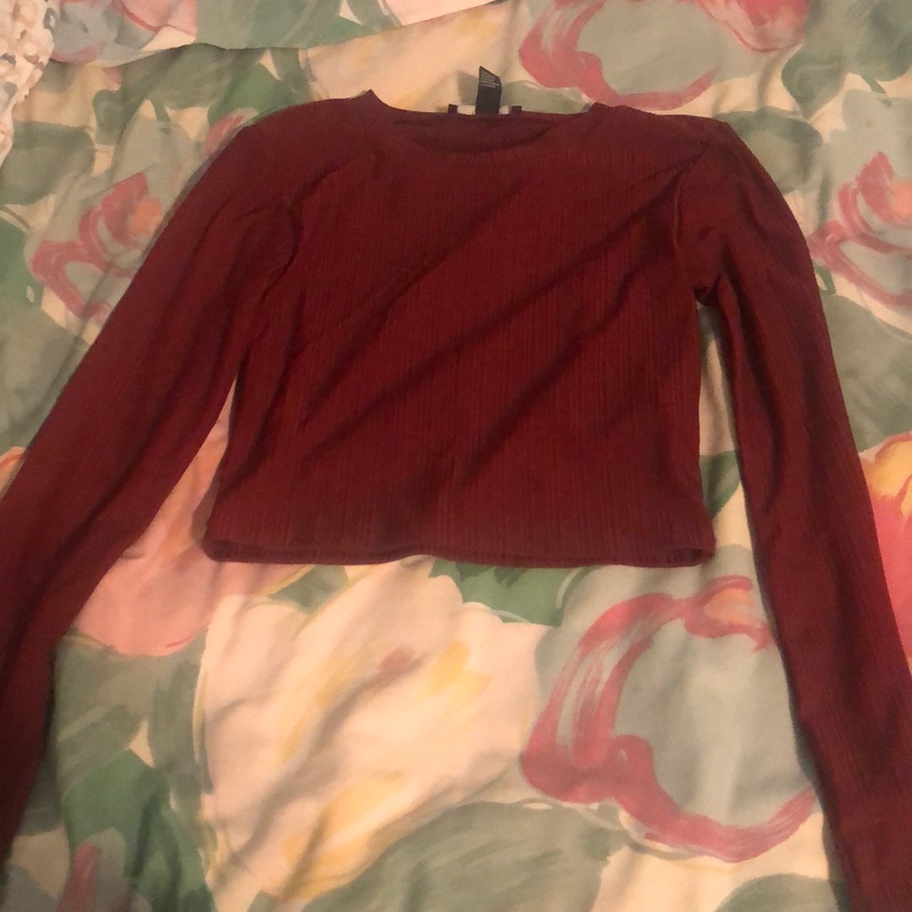 Forever 21 burgundy ribbed long sleeve crop top